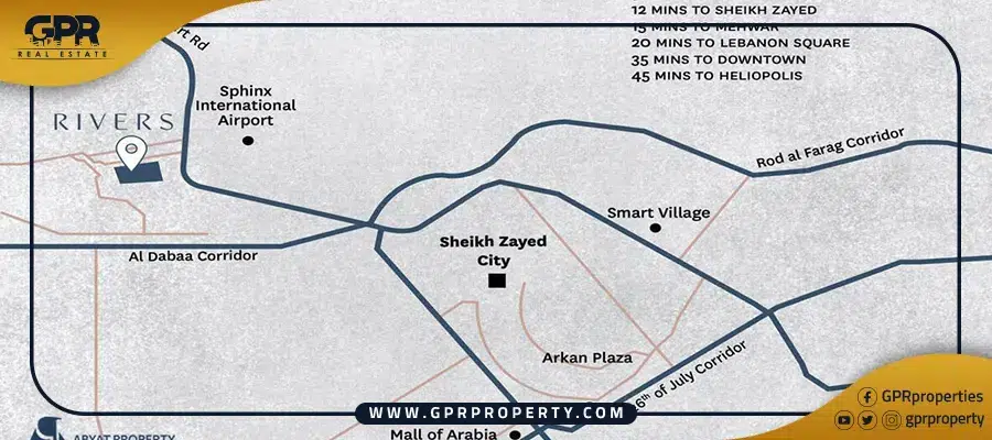 موقع كمبوند ريفيرز زايد الجديدة Rivers New Zayed Compound